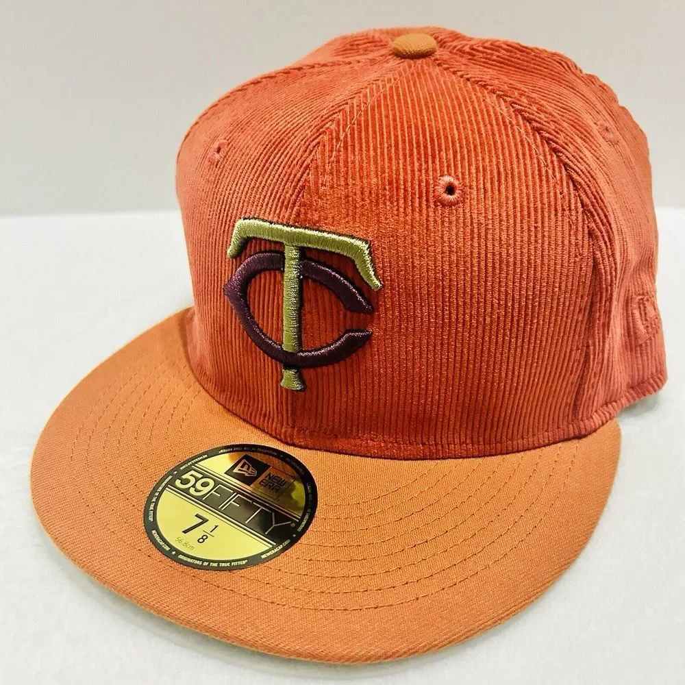New Era Minnesota Twins Corduroy Dream Patch 59FIFTY Fitted Hat Cap Orange 7 1/8